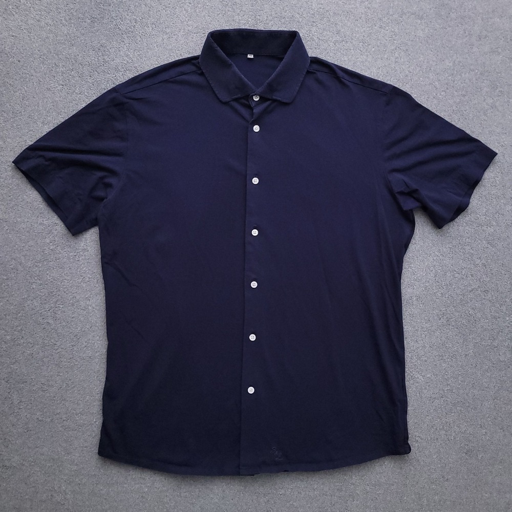 State & Liberty Button Up Shirt Mens 2XL Navy Blue 4 Way Stretch Short Sleeve